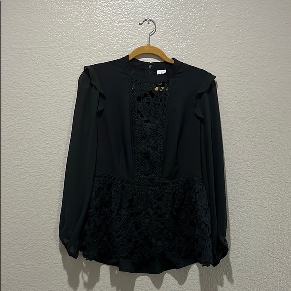 Kensie Elegant Black Lace Blouse Sheer Long Sleeves Sz M  Whimsigoth witchy goth - Picture 1 of 12